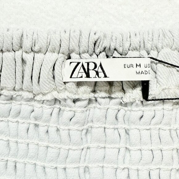 NWT Zara Womens Smoked Back Button Metallic Silver Denim Strapless Corset Size M - Picture 6 of 10